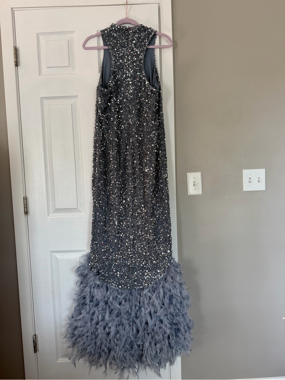 Fashion Nova Grey Full Sequin Fur Maxi Dress Mock Neck - Picture 11 of 12